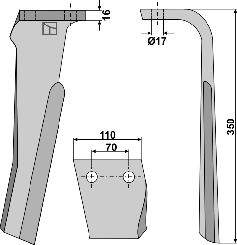Kreiseleggenzinken, rechts 350 mm x 110 mm, passend für Rabe