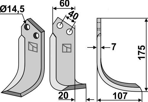 Fräsmesser 175x60mm, rechts, passend für Maletti
