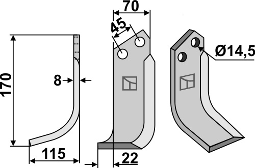 Fräsmesser 170x70mm, links, passend für Maletti