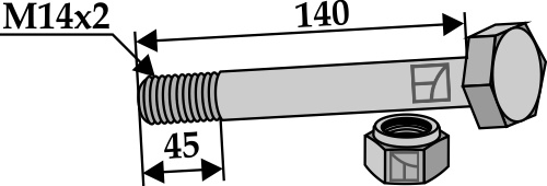 Sechskantschraube M14x2x140 mit Sicherungsmutter, passend für Bomford