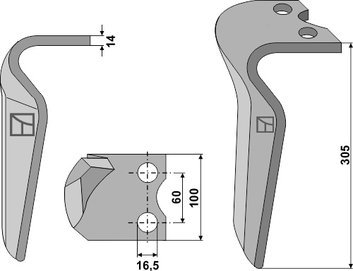 Kreiseleggenzinken rechts 305 mm x 100 mm, passend für Pegoraro und Morra