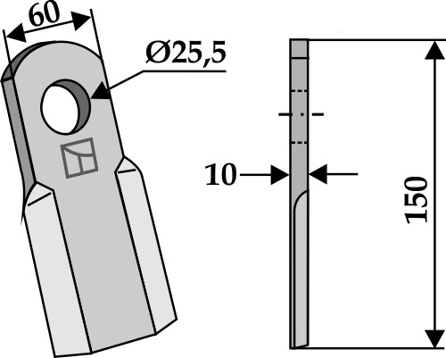 Gerades Messer 150x60 mm, passend für Maschio, Tierre und mehr