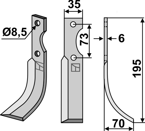 Fräsmesser 195x35mm, rechts, passend für Pasbo