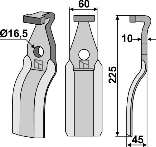 Rotorzinken 225x60mm, passend für Pegoraro
