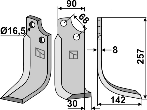 Fräsmesser 257x90mm, rechts, passend für Maschio/Gaspardo