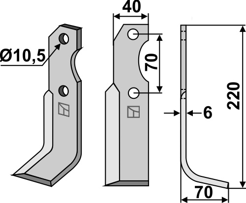 Fräsmesser 220x40mm, rechts, passend für Brumital-Agris