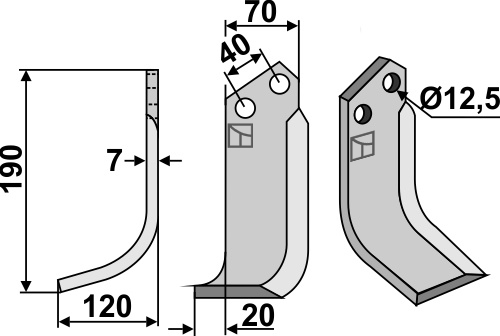 Fräsmesser 190x70mm, links, passend für Dondi