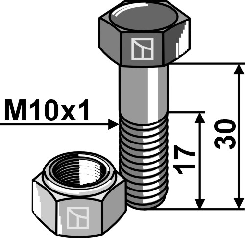 Sechskantschraube M10x1x30 mit Sicherungsmutter