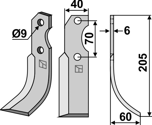 Fräsmesser 205x40mm, rechts, passend für Brumital-Agris