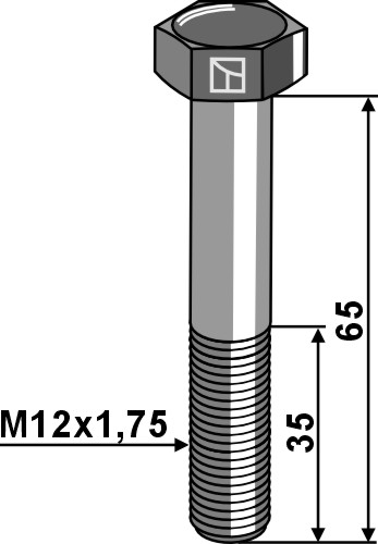 Sechskantschraube M12x1,75x65 verzinkt - links Gewinde, passend für Lemken