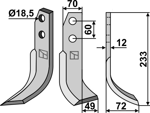 Fräsmesser 233x70mm, rechts, passend für Kuhn