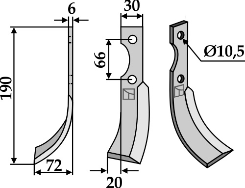 Fräsmesser 190x30mm, links, passend für B.C.S., Bertolini und mehr