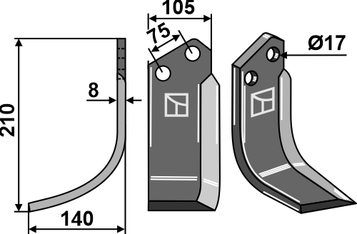 Fräsmesser 210x105mm, links, passend für Alpego