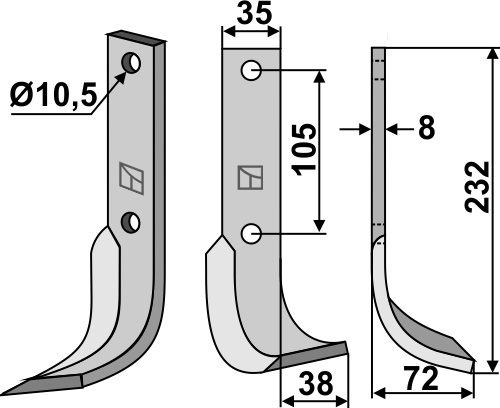 Fräsmesser 232x35mm, rechts, passend für Calderoni und Bonfiglioli