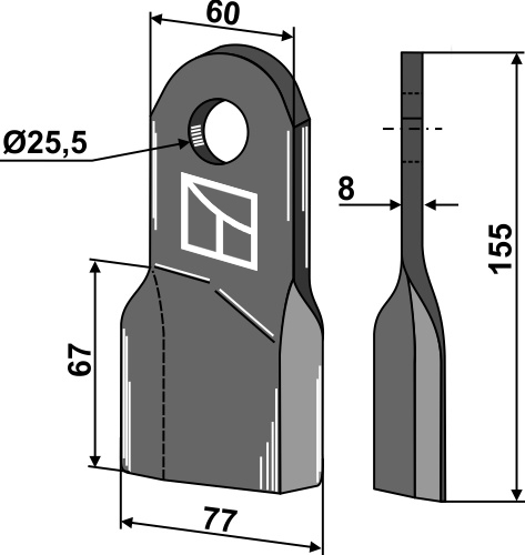 Schlegelmesser 155x60 mm, links, passend für Röll