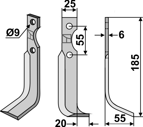 Fräsmesser 185x25mm, rechts, passend für B.C.S.