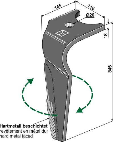 Kreiseleggenzinken, rechts 345 mm x 110 mm, passend für Kuhn