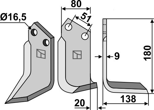 Fräsmesser 180x80mm, rechts, passend für Howard