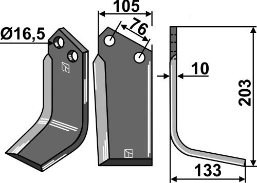 Fräsmesser 203x105mm, rechts, passend für Kuhn