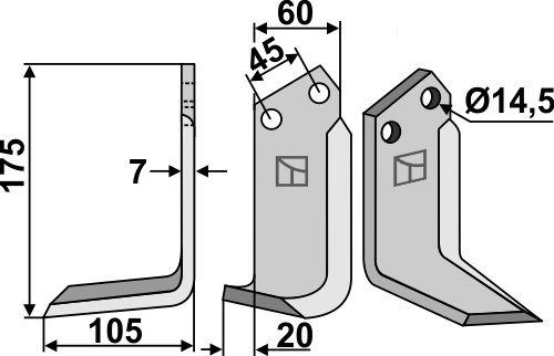 Fräsmesser 175x60mm, links, passend für Maletti