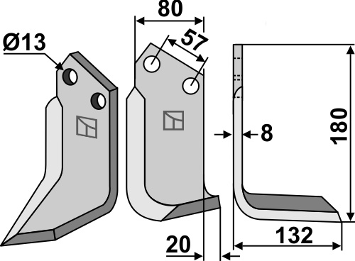 Fräsmesser 180x80mm, rechts, passend für Howard