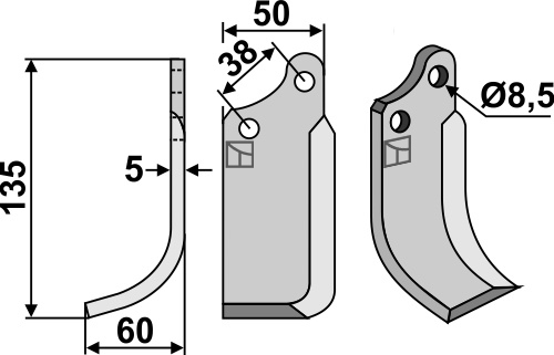 Fräsmesser 135x50mm, links, passend für Agria
