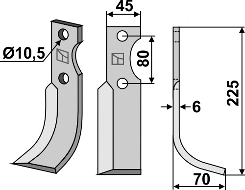 Fräsmesser 225x45mm, rechts, passend für Celli und FM-Matras