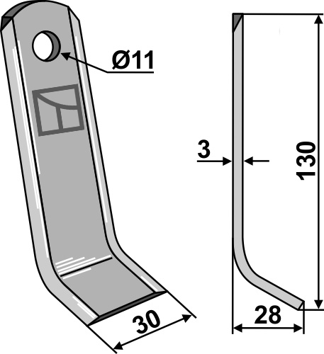 Y-Messer 130x30 mm, passend für Maletti und Kverneland