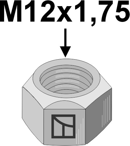 Mutter M12x1,75 - verzinkt - links Gewinde, passend für Lemken
