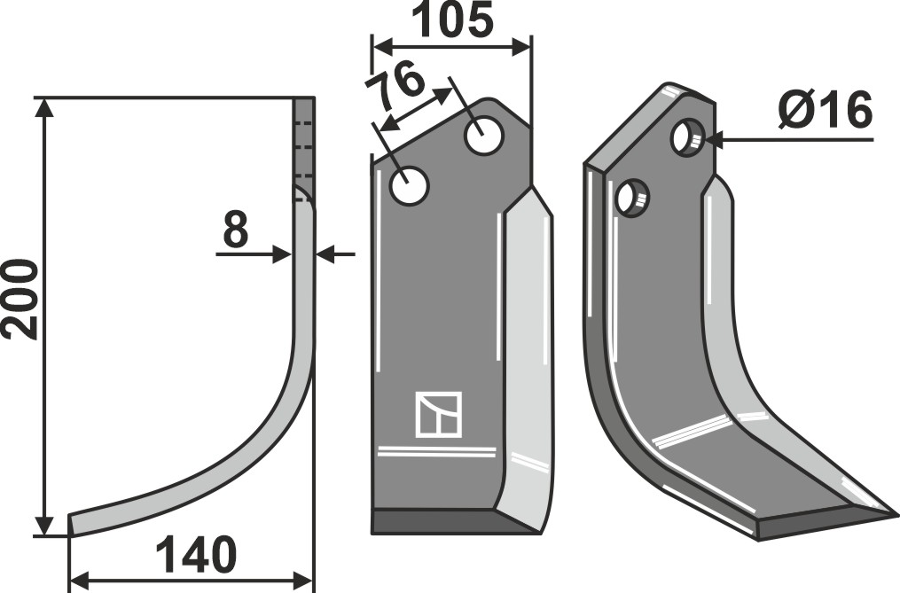 Fräsmesser 200x105mm, links, passend für Howard und Kongskilde