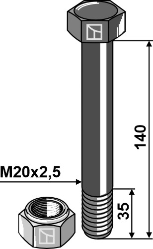 Sechskantschraube M20x2,5x140 mit Sicherungsmutter