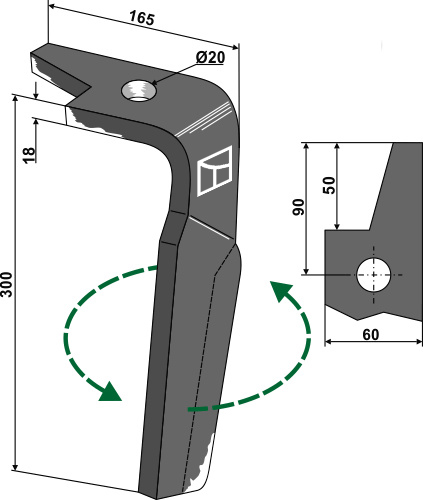Kreiseleggenzinken links 300 mm x 60 mm, passend für Amazone