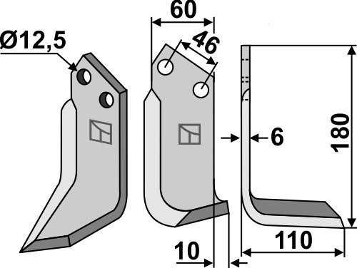 Fräsmesser 180x60mm, rechts, passend für Muratori und Sovema