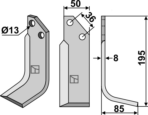 Fräsmesser 195x50mm, rechts, passend für JNC