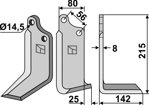 Fräsmesser 215x80mm, rechts, passend für Maschio/Gaspardo