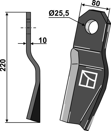 Gedrehtes Messer 220x80 mm - rechte Ausführung, passend für Röll
