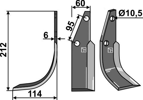 Fräsmesser 212x60mm, links, passend für Howard und Kongskilde