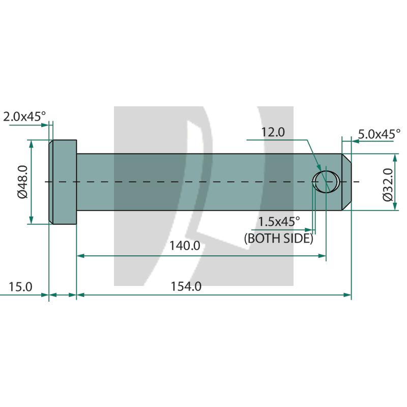 Oberlenkerbolzen einseitig gebohrt, ohne Kette 129 mm Oberlenkerbolzen einseitig gebohrt, ohne Kette 129 mm