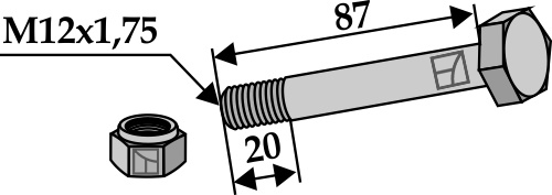 Sechskantschraube M12x1,75x87 mit Sicherungsmutter, passend für Gilbers