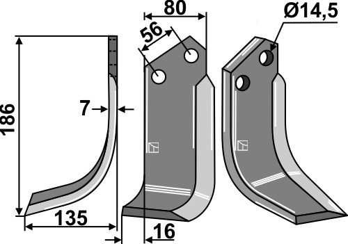 Fräsmesser 186x80mm, links, passend für Kuhn