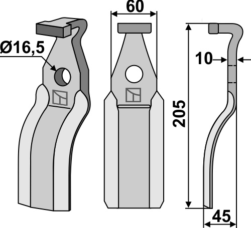 Rotorzinken 205x60mm, passend für Pegoraro