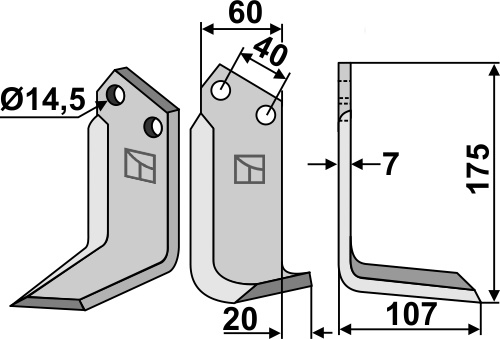 Fräsmesser 175x60mm, rechts, passend für Maletti