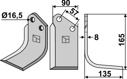 Fräsmesser 165x90mm, rechts, passend für Kuhn