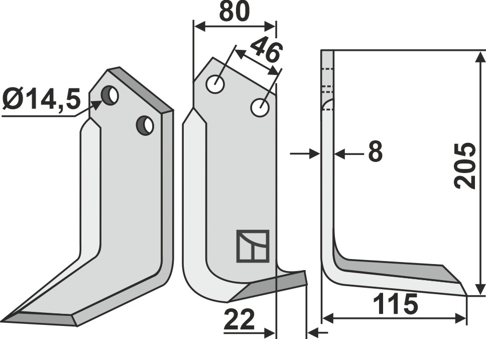 Fräsmesser 205x80mm, rechts, passend für Breviglieri/Breviagri und Maletti