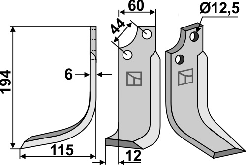 Fräsmesser 194x60mm, links, passend für Maschio/Gaspardo