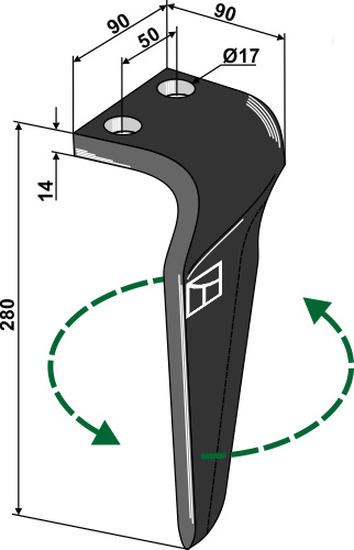 Kreiseleggenzinken, links 280 mm x 90 mm, passend für Maschio und Gaspardo