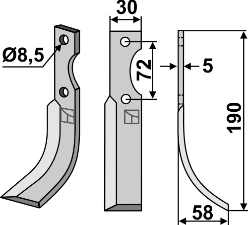 Fräsmesser 190x30mm, rechts, passend für NibbiDecimo