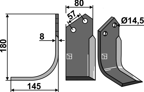 Fräsmesser 180x80mm, links, passend für Breviglieri/Breviagri