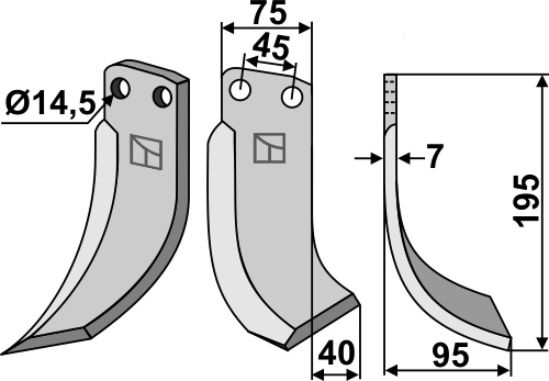 Fräsmesser 195x75mm, rechts, passend für Gehring
