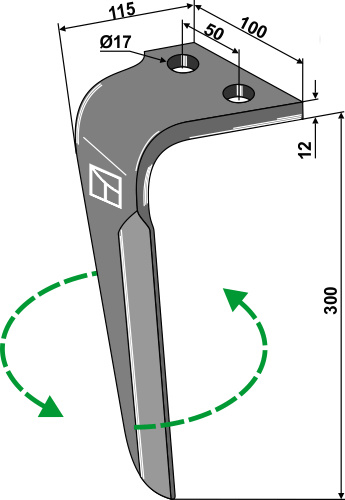 Kreiseleggenzinken, links 300 mm x 100 mm, passend für Rau